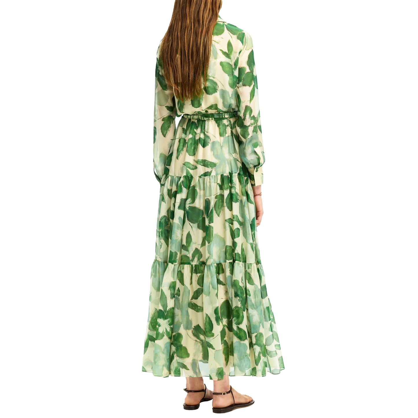 Belted Chiffon Print V-neck dress