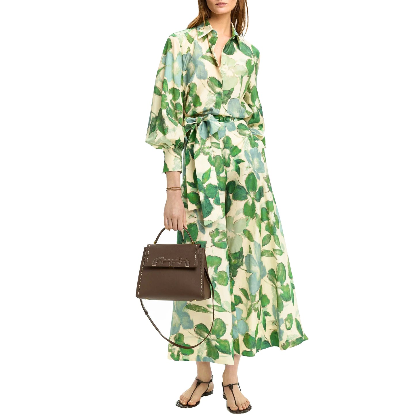 Belted Chiffon Print V-neck dress