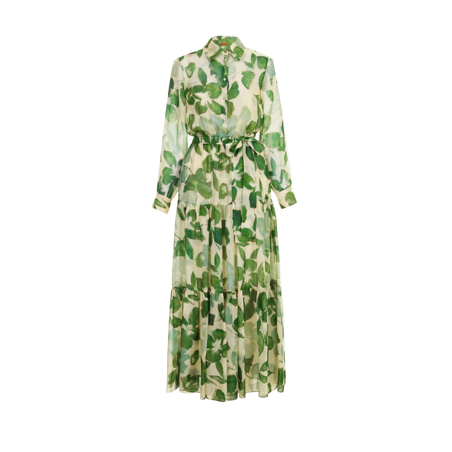 Belted Chiffon Print V-neck dress