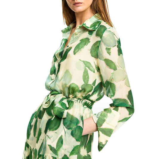 Belted Chiffon Print V-neck dress